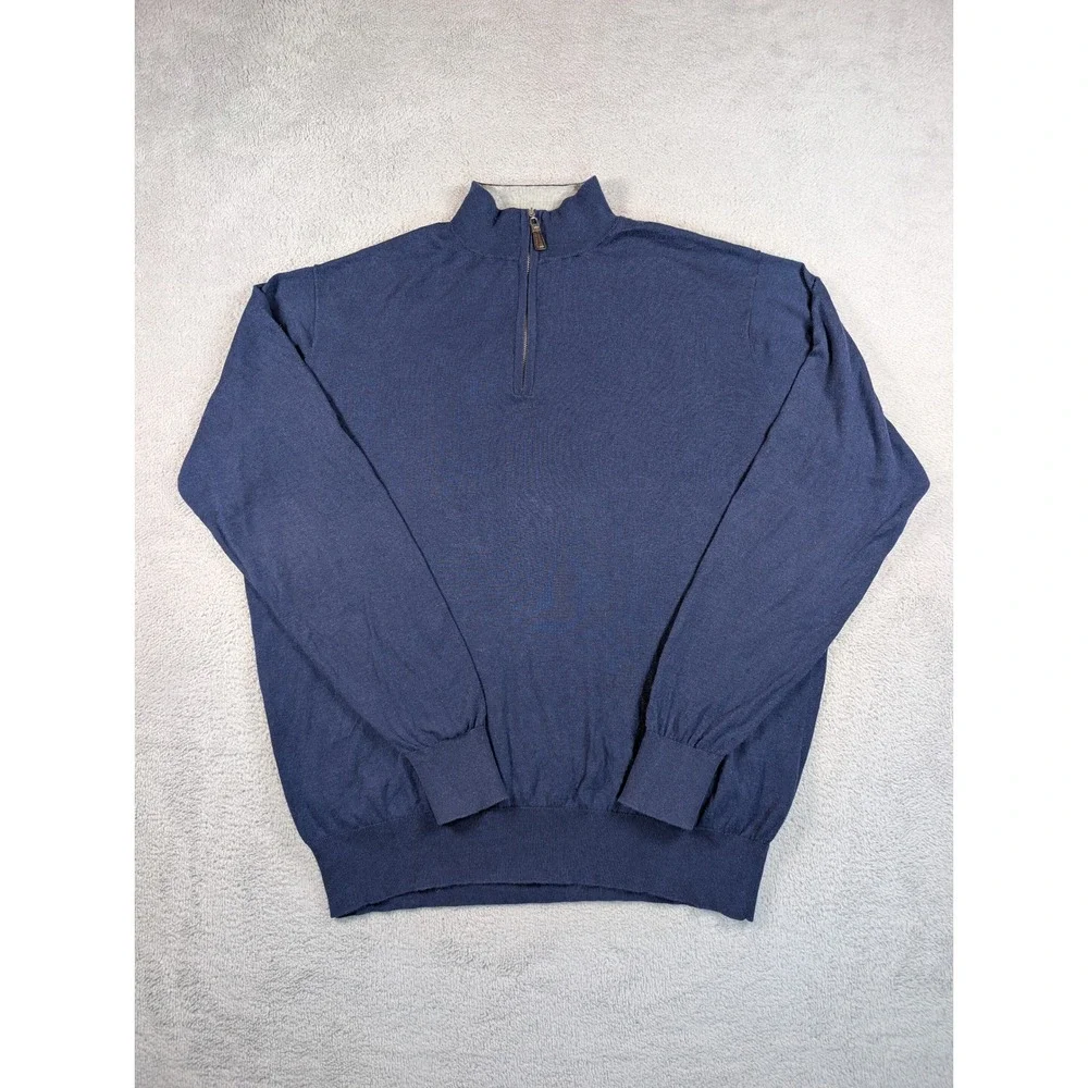 Peter Millar Crown Soft Blue Cotton Silk‎ Quarter Zip Sweater Mens Large L